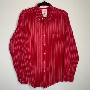 Camel Red Striped Button Down Shirt Sz Large 100% Cotton
